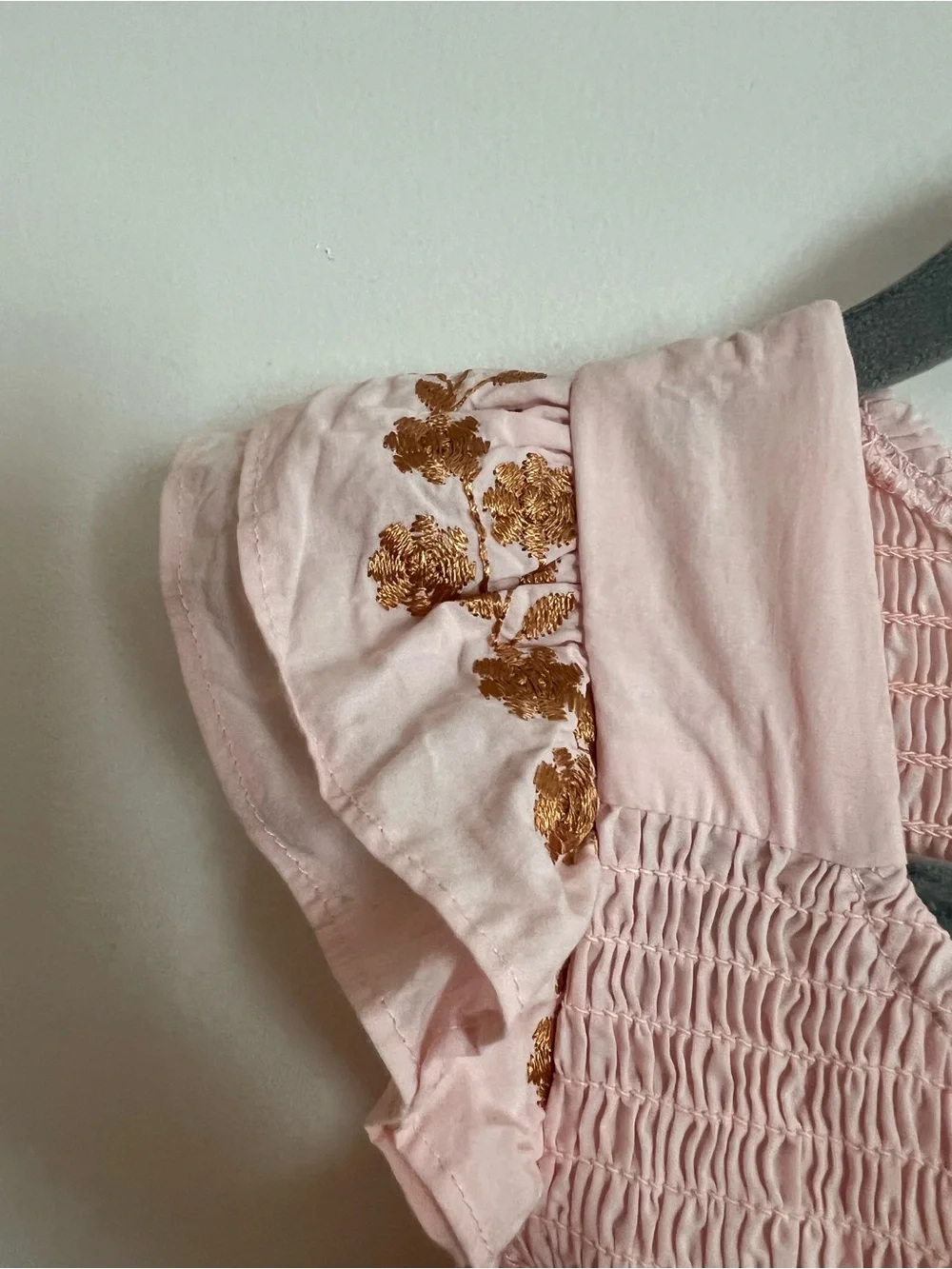 Smocked Blush Pink Floral Embroidered Girls' Party Dress